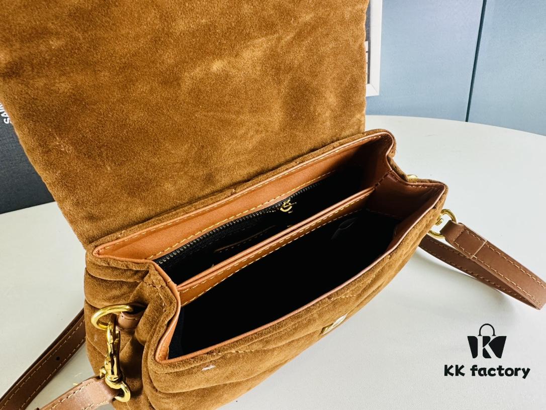 Small YSL Loulou Suede Leather Chain Shoulder Bag in Black and Brown with Box