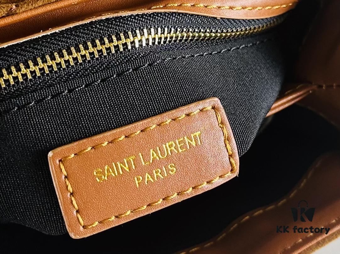 Small YSL Loulou Suede Leather Chain Shoulder Bag in Black and Brown with Box