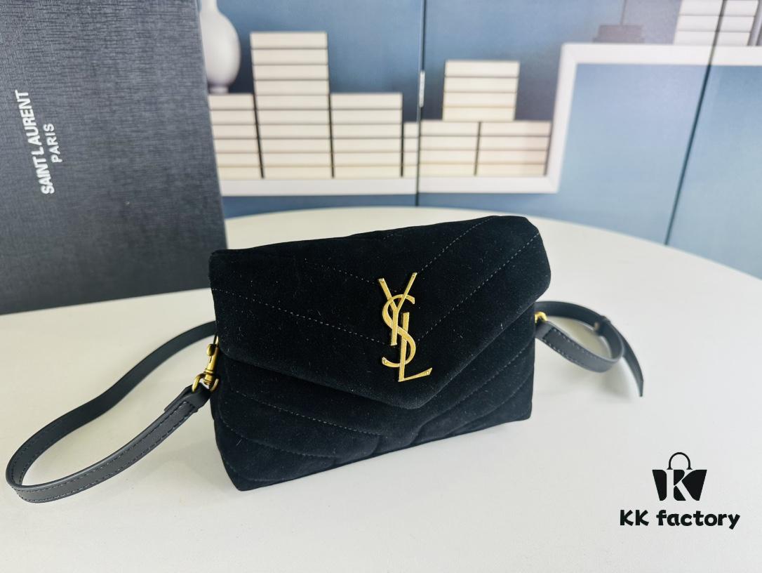 Small YSL LOU LOU Suede Leather Chain Shoulder Bag with Box ||| Loulou Black Brown Nubuck