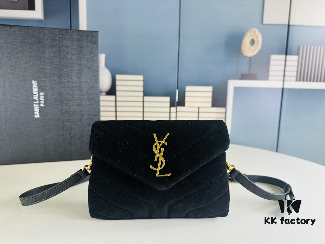 Small YSL LOU LOU Suede Leather Chain Shoulder Bag with Box ||| Loulou Black Brown Nubuck