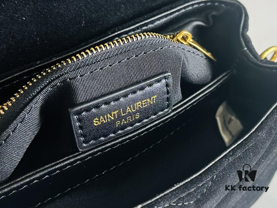 Small YSL LOU LOU Suede Leather Chain Shoulder Bag with Box ||| Loulou Black Brown Nubuck