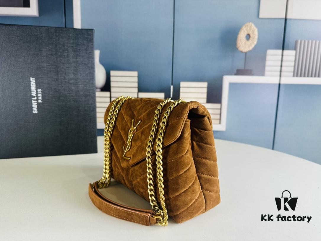 Medium YSL LOU LOU Suede Leather Chain Shoulder Bag with Box ||| Loulou Black Brown Nubuck