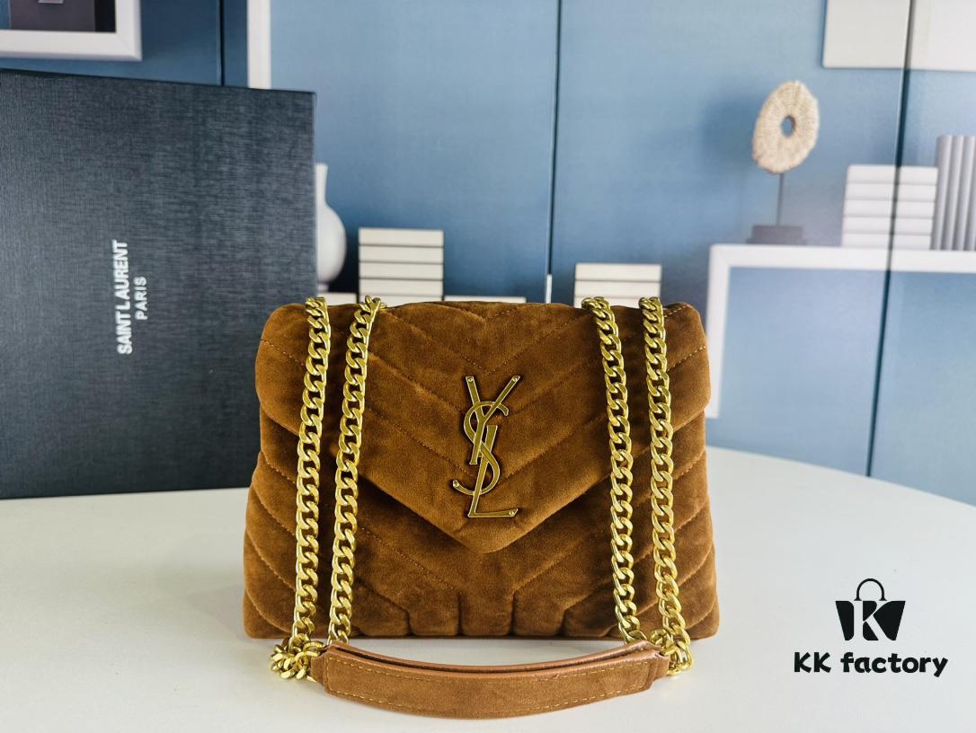 Medium YSL LOU LOU Suede Leather Chain Shoulder Bag with Box ||| Loulou Black Brown Nubuck