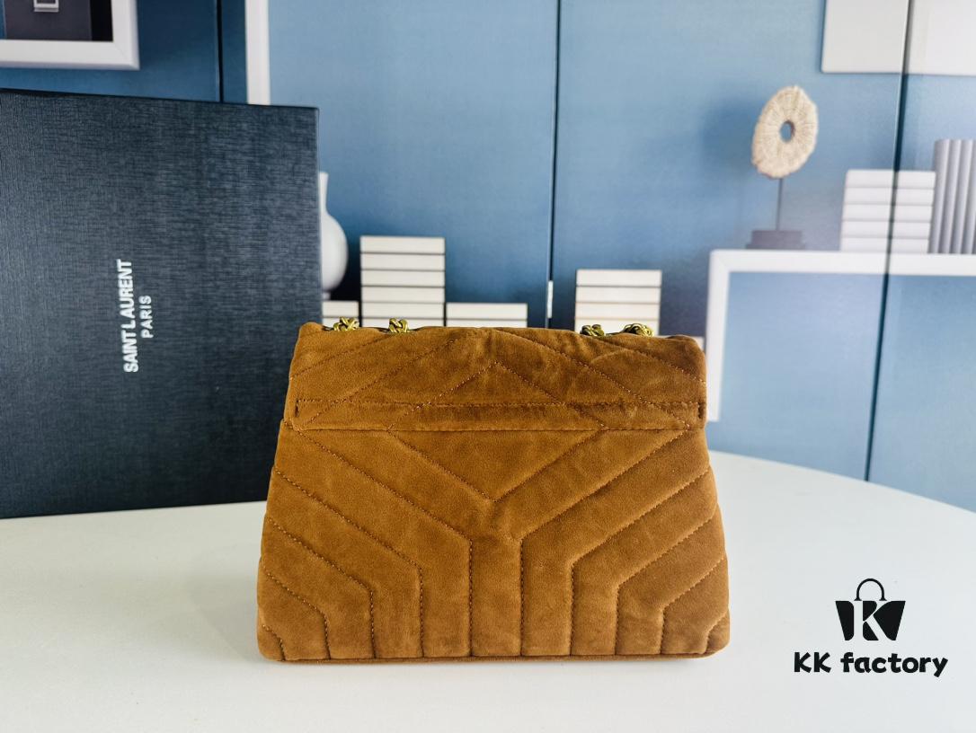 Medium YSL LOU LOU Suede Leather Chain Shoulder Bag with Box ||| Loulou Black Brown Nubuck