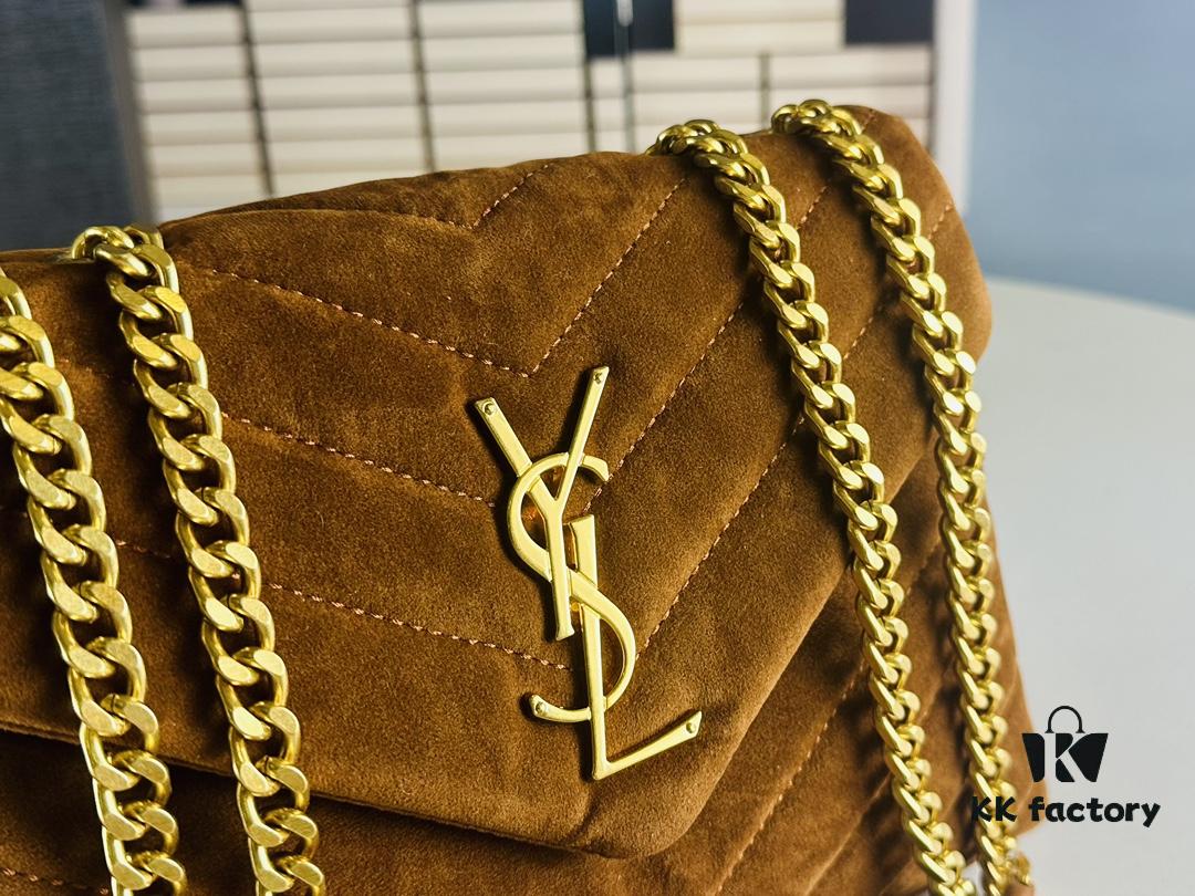 Medium YSL LOU LOU Suede Leather Chain Shoulder Bag with Box ||| Loulou Black Brown Nubuck