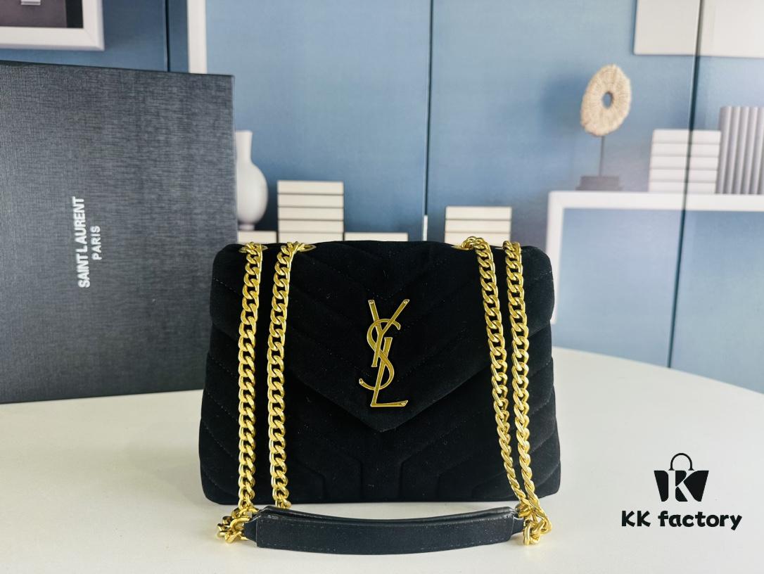 Medium YSL LOU LOU Suede Leather Chain Shoulder Bag with Box ||| Loulou Black Brown Nubuck