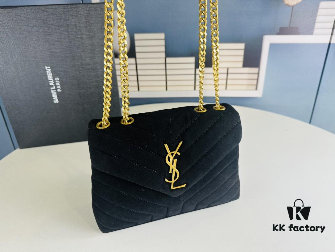 Medium YSL LOU LOU Suede Leather Chain Shoulder Bag with Box ||| Loulou Black Brown Nubuck