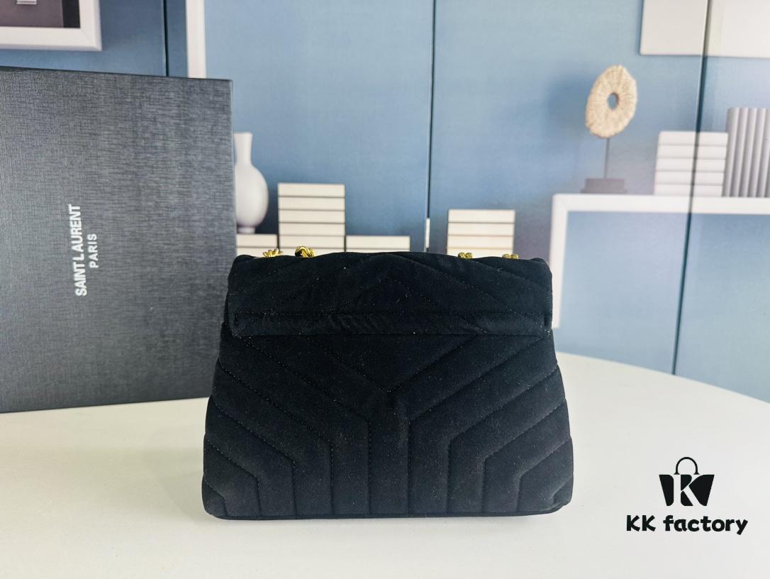 Medium YSL LOU LOU Suede Leather Chain Shoulder Bag with Box ||| Loulou Black Brown Nubuck