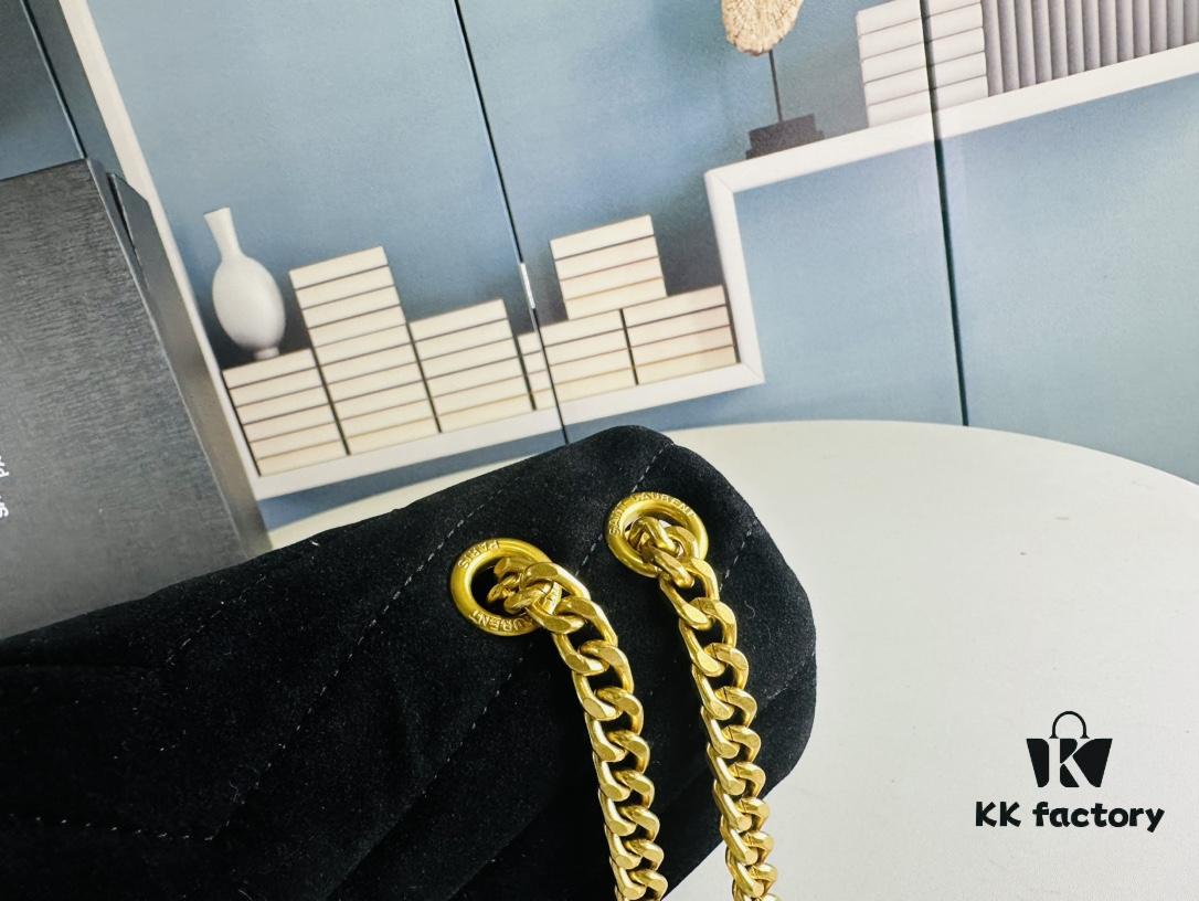 Medium YSL LOU LOU Suede Leather Chain Shoulder Bag with Box ||| Loulou Black Brown Nubuck