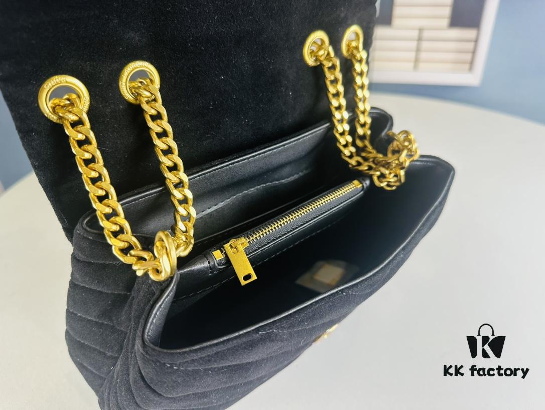 Medium YSL LOU LOU Suede Leather Chain Shoulder Bag with Box ||| Loulou Black Brown Nubuck