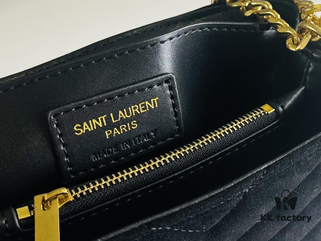 Medium YSL LOU LOU Suede Leather Chain Shoulder Bag with Box ||| Loulou Black Brown Nubuck