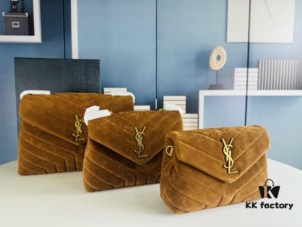 Large Size with Box 💰 YSL LOU LOU Suede Leather Chain Shoulder Bag | Loulou Black Brown Nubuck