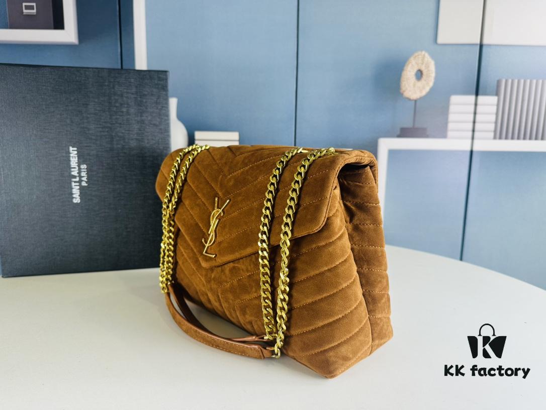 Large Size with Box 💰 YSL LOU LOU Suede Leather Chain Shoulder Bag | Loulou Black Brown Nubuck