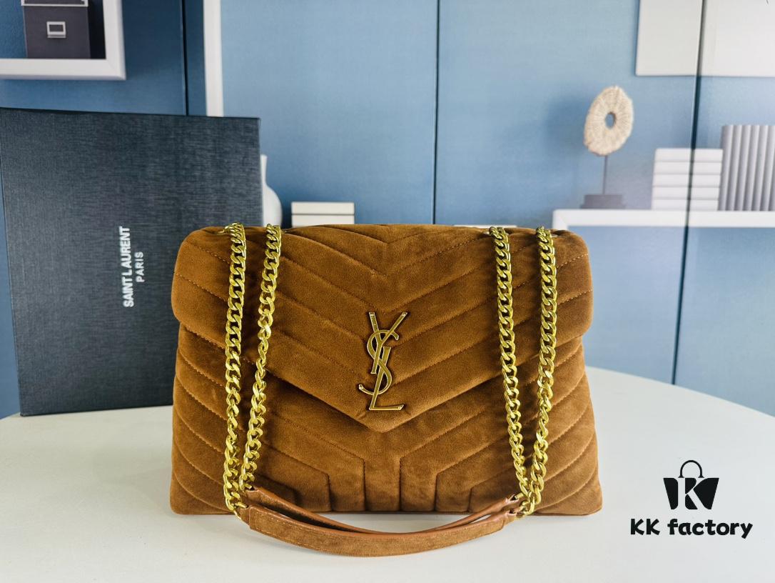 Large Size with Box 💰 YSL LOU LOU Suede Leather Chain Shoulder Bag | Loulou Black Brown Nubuck