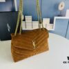 Large Size with Box 💰 YSL LOU LOU Suede Leather Chain Shoulder Bag | Loulou Black Brown Nubuck