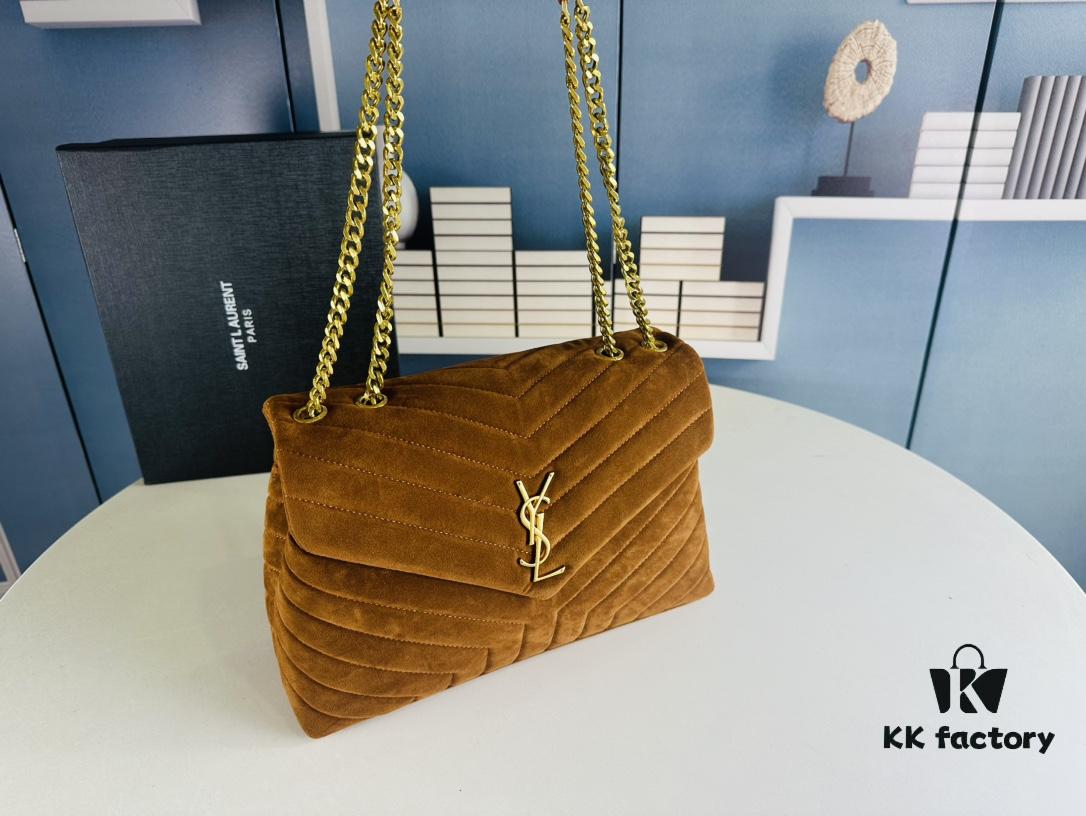 Large Size with Box 💰 YSL LOU LOU Suede Leather Chain Shoulder Bag | Loulou Black Brown Nubuck
