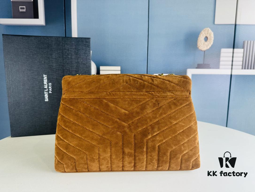 Large Size with Box 💰 YSL LOU LOU Suede Leather Chain Shoulder Bag | Loulou Black Brown Nubuck