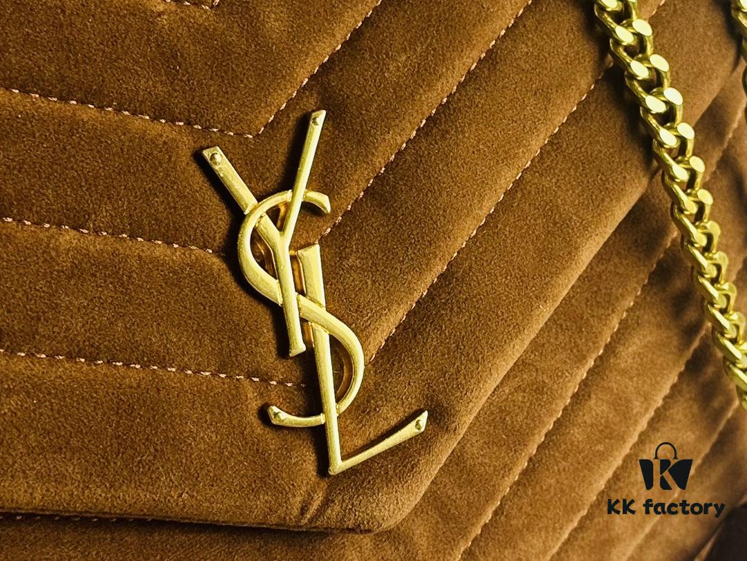 Large Size with Box 💰 YSL LOU LOU Suede Leather Chain Shoulder Bag | Loulou Black Brown Nubuck