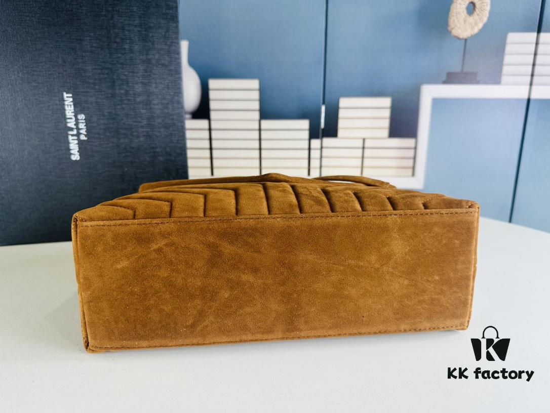 Large Size with Box 💰 YSL LOU LOU Suede Leather Chain Shoulder Bag | Loulou Black Brown Nubuck