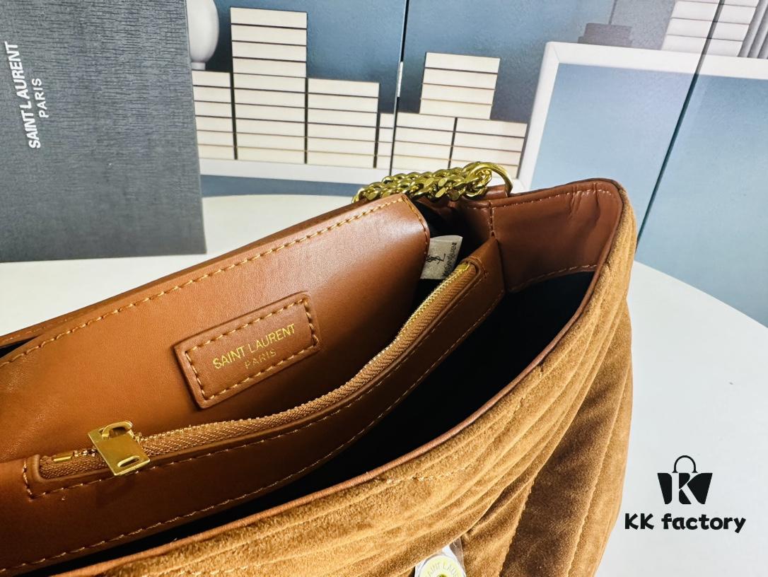 Large Size with Box 💰 YSL LOU LOU Suede Leather Chain Shoulder Bag | Loulou Black Brown Nubuck