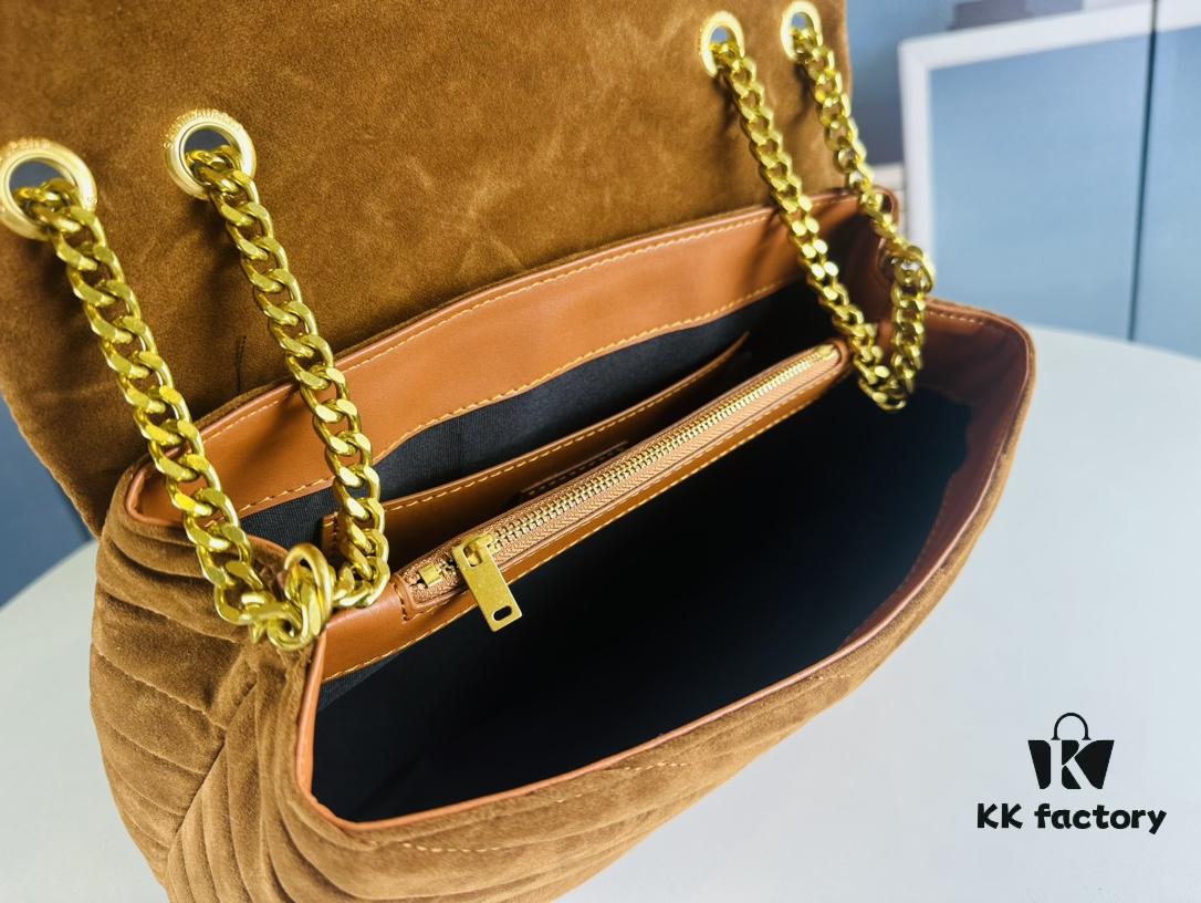 Large Size with Box 💰 YSL LOU LOU Suede Leather Chain Shoulder Bag | Loulou Black Brown Nubuck