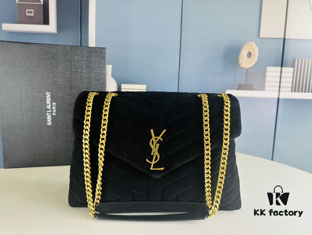 Large Size with Box 💰 YSL LOU LOU Suede Leather Chain Shoulder Bag ||| Loulou Black Brown Nubuck