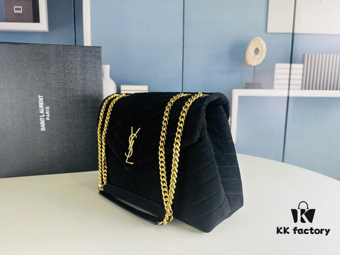 Large Size with Box 💰 YSL LOU LOU Suede Leather Chain Shoulder Bag ||| Loulou Black Brown Nubuck