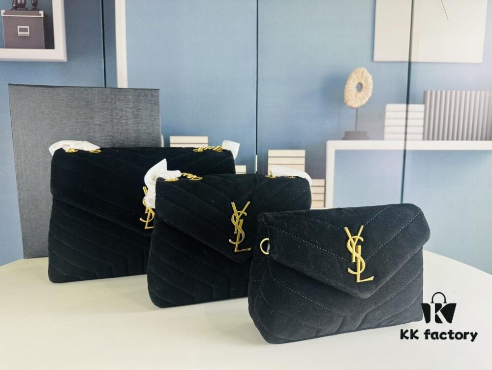 Large Size with Box 💰 YSL LOU LOU Suede Leather Chain Shoulder Bag ||| Loulou Black Brown Nubuck