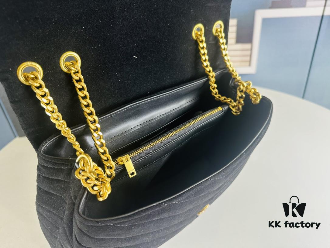 Large Size with Box 💰 YSL LOU LOU Suede Leather Chain Shoulder Bag ||| Loulou Black Brown Nubuck