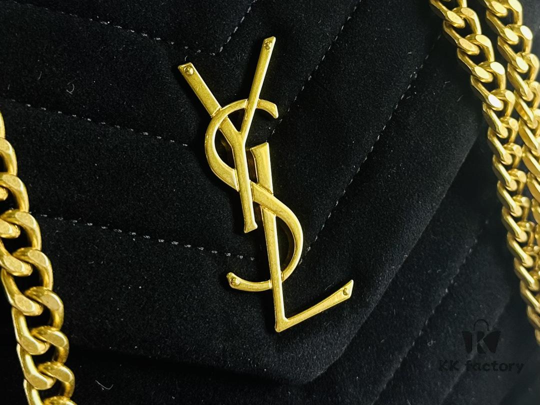 Medium YSL LOU LOU Suede Leather Chain Shoulder Bag with Box ||| Loulou Black Brown Nubuck