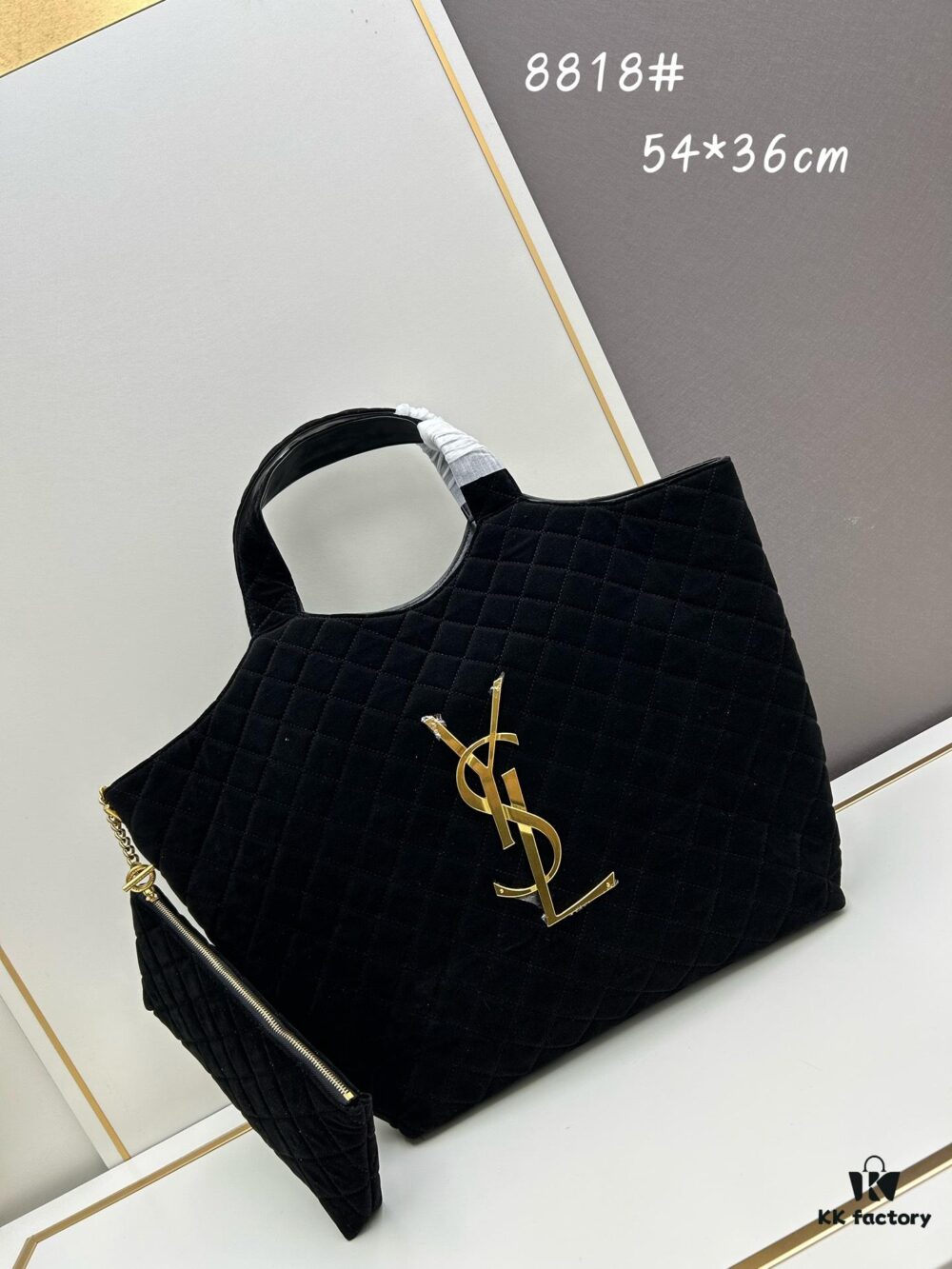 New YSL Icare Suede Quilted Tote Bag in Black and Caramel