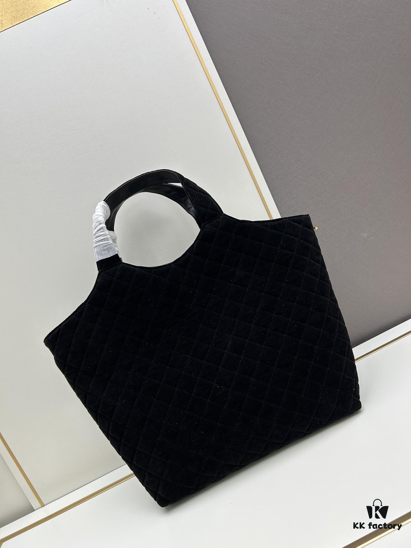 New YSL Icare Suede Quilted Tote Bag in Black and Caramel