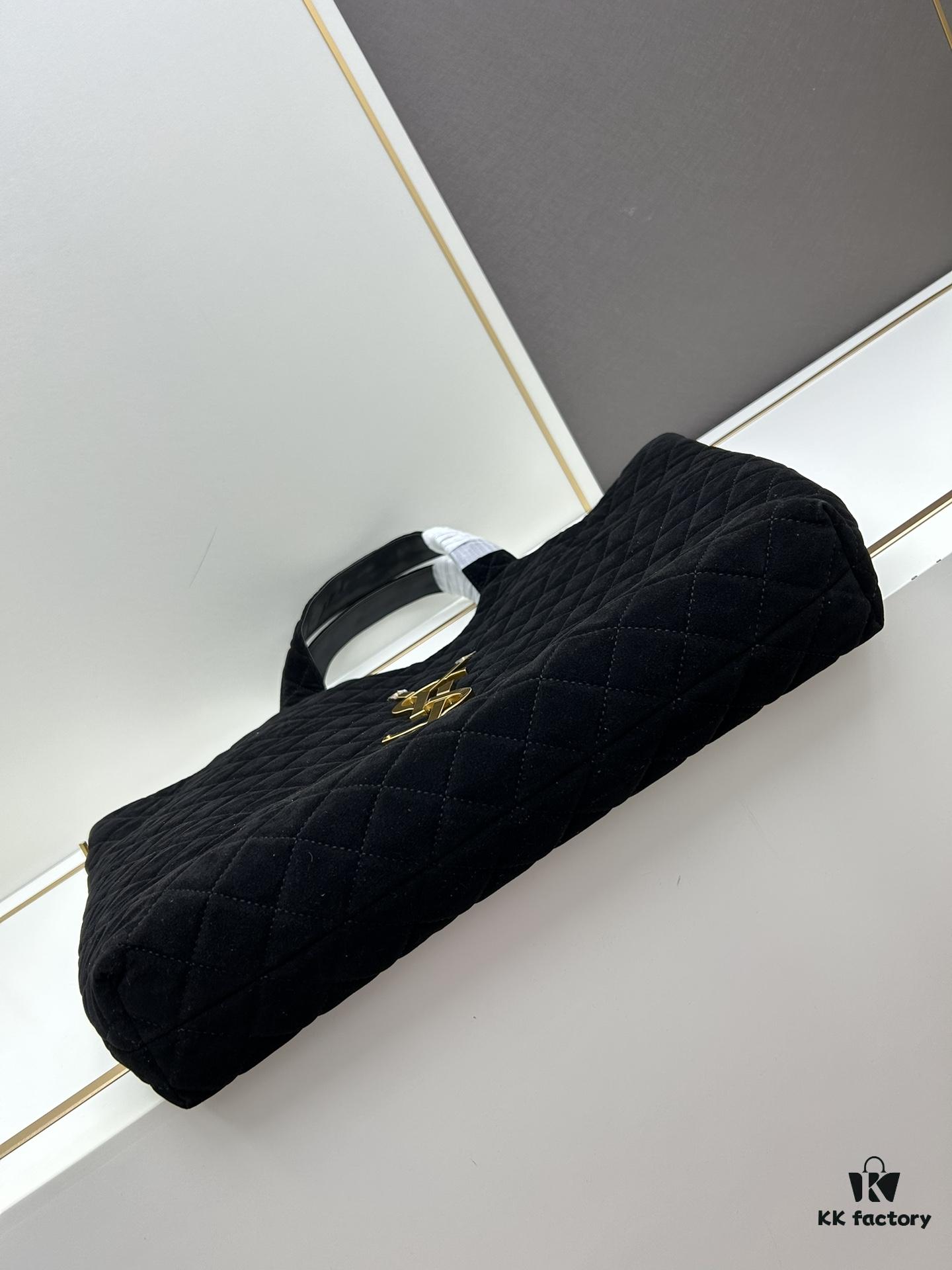 New YSL Icare Suede Quilted Tote Bag in Black and Caramel