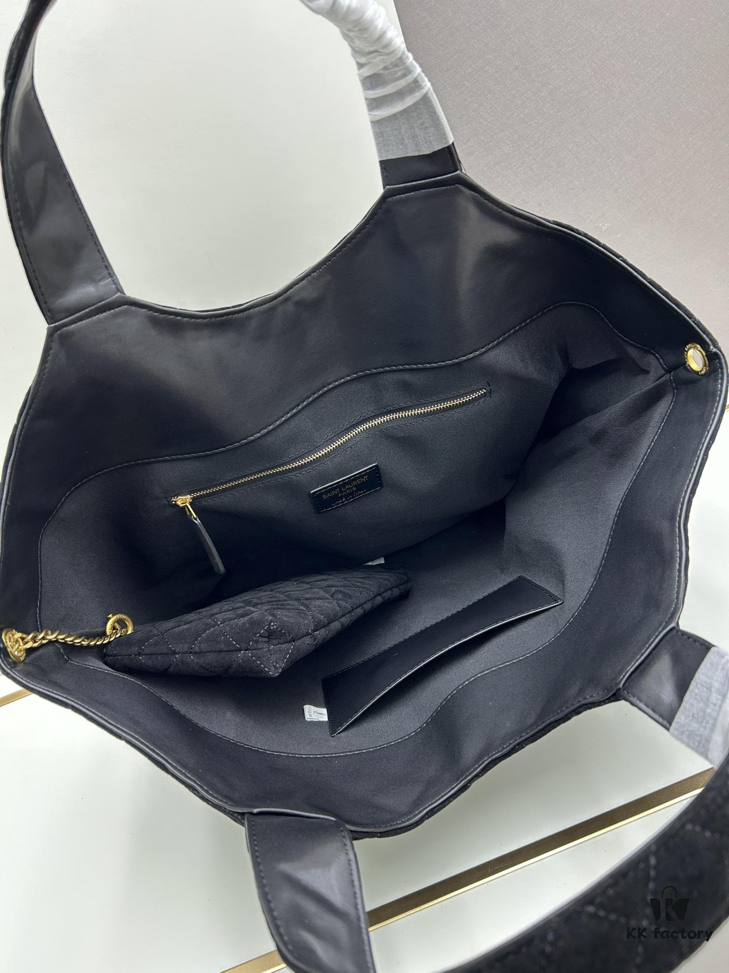 New YSL Icare Suede Quilted Tote Bag in Black and Caramel