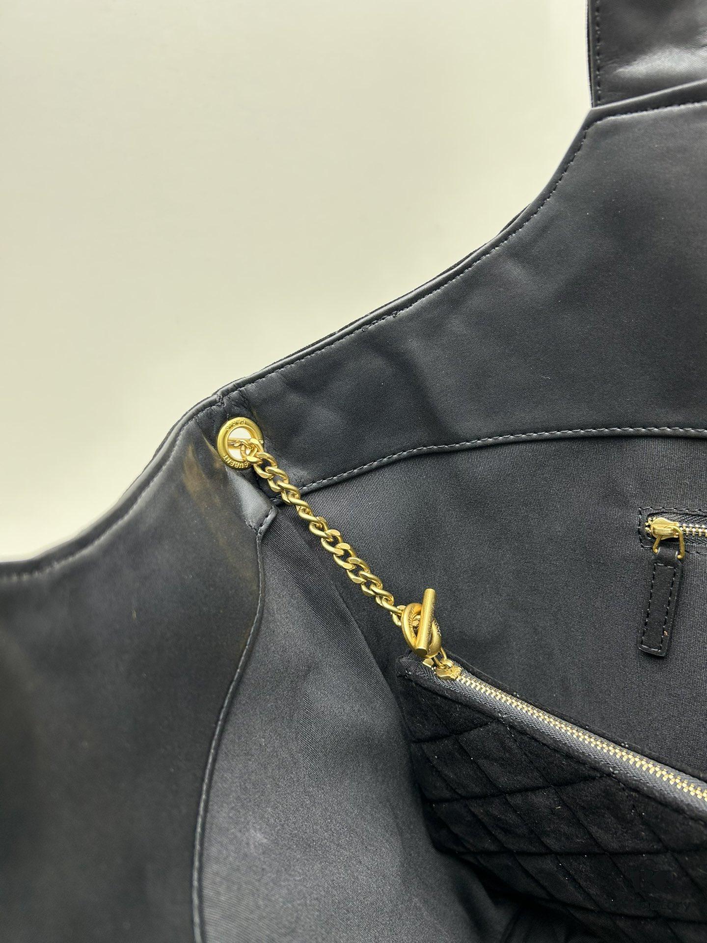 New YSL Icare Suede Quilted Tote Bag in Black and Caramel