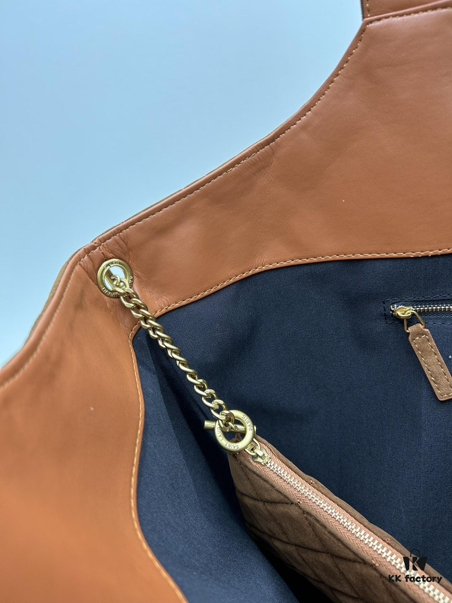 New YSL Saint Laurent Suede Icare Quilted Tote Bag in Black and Caramel