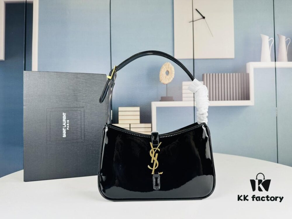 YSL Saint Laurent Hobo Shoulder Bag in Patent Leather with Box