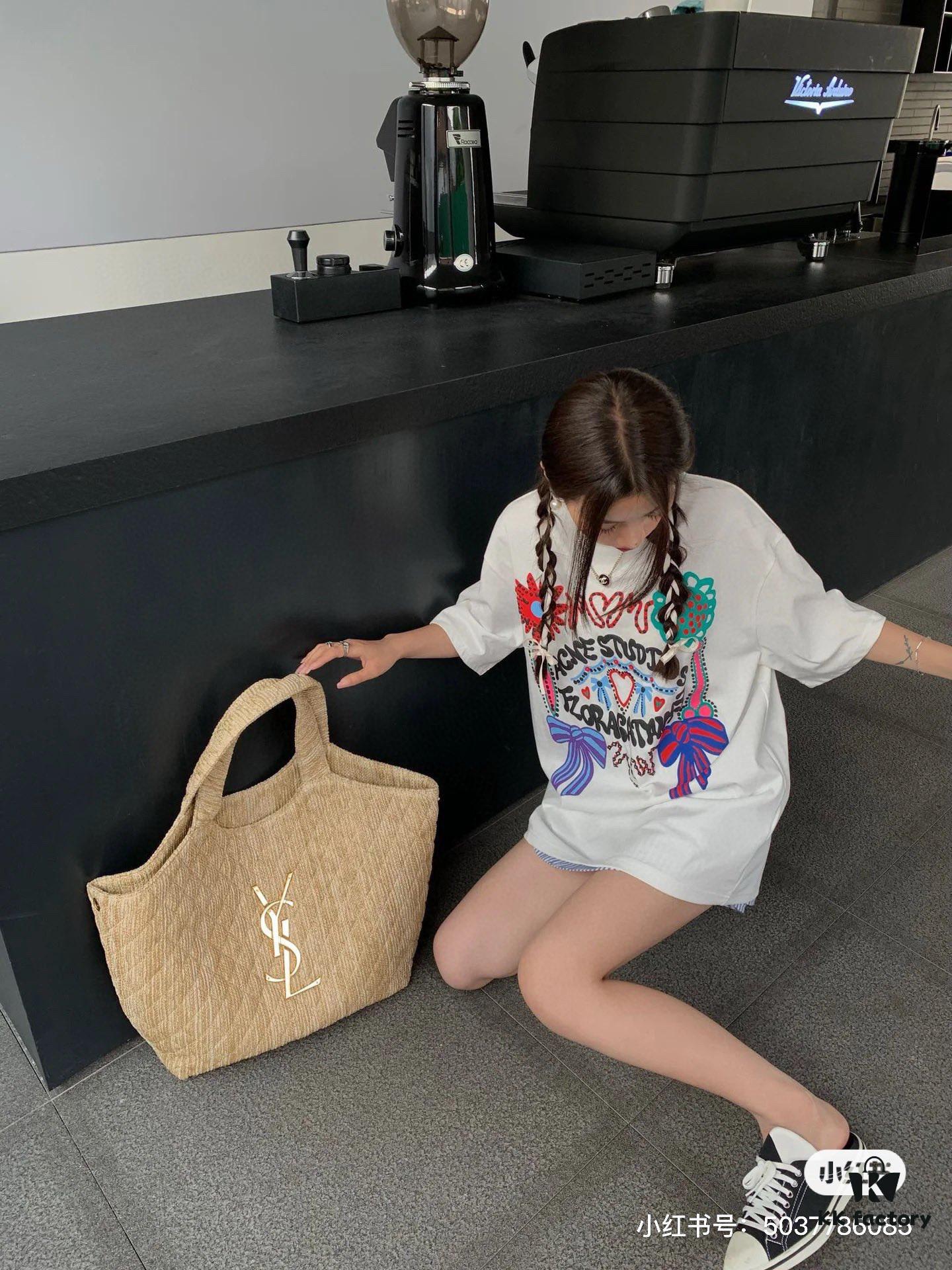 New YSL Oversized Logo Quilted Tote Bag