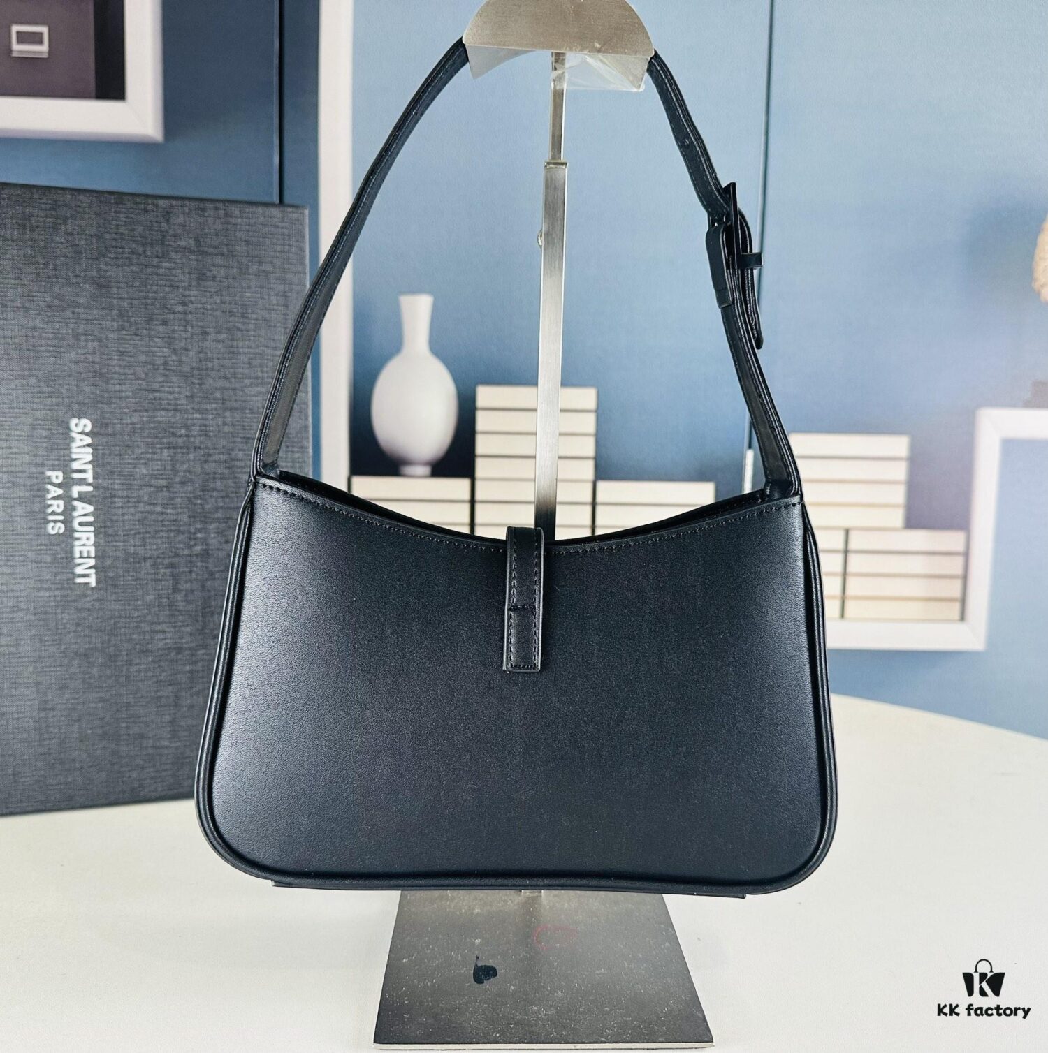 YSL Saint Laurent Hobo Bag in Black Quilted Leather with Box