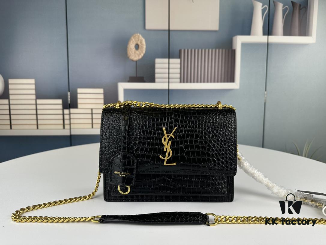 New YSL Sunset Bag with Box – Recommended Crocodile Embossed Design