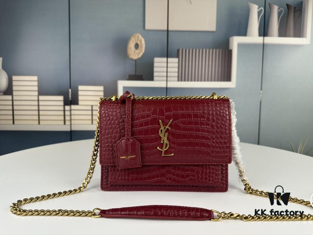 YSL Sunset Bag with Crocodile Embossed Texture