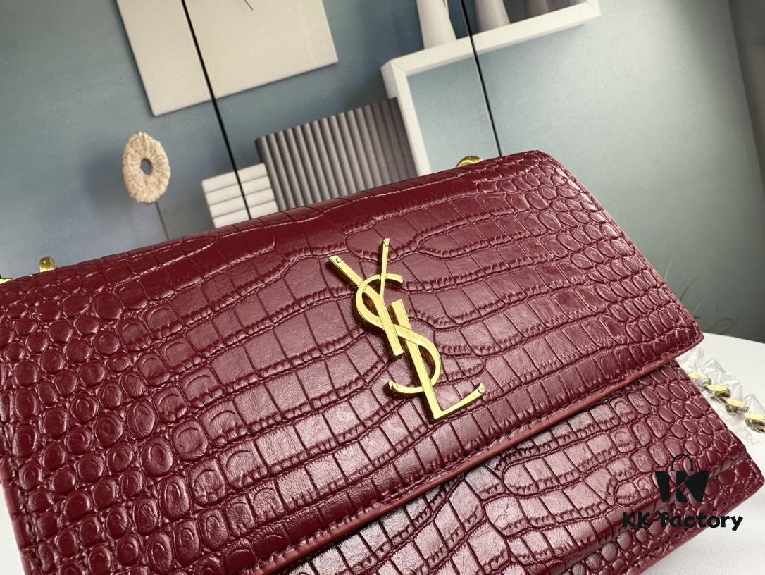 YSL Sunset Bag with Crocodile Embossed Texture