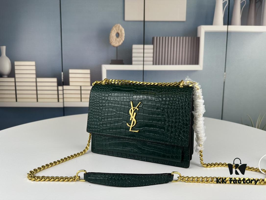 New YSL Sunset Bag with Box – Recommended Crocodile-Embossed Design