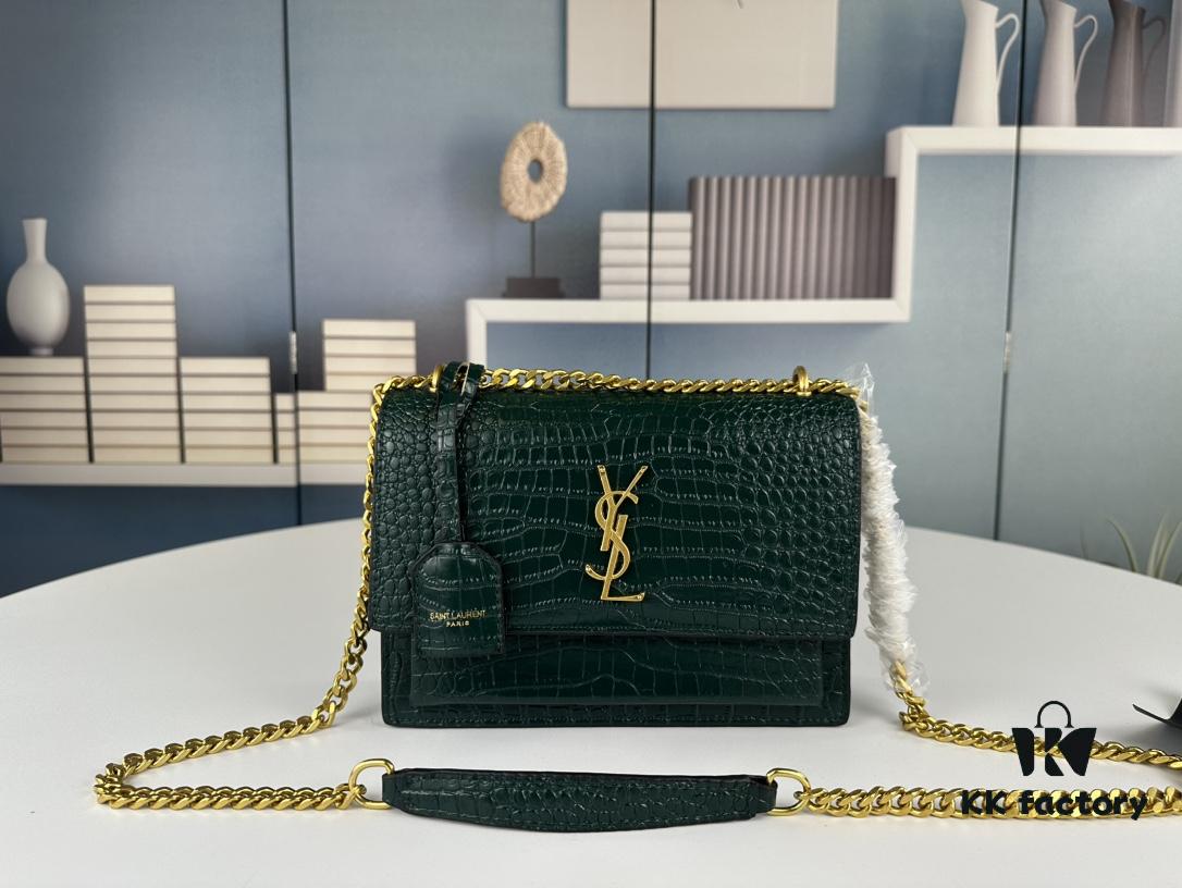 New YSL Sunset Bag with Box – Recommended Crocodile-Embossed Design