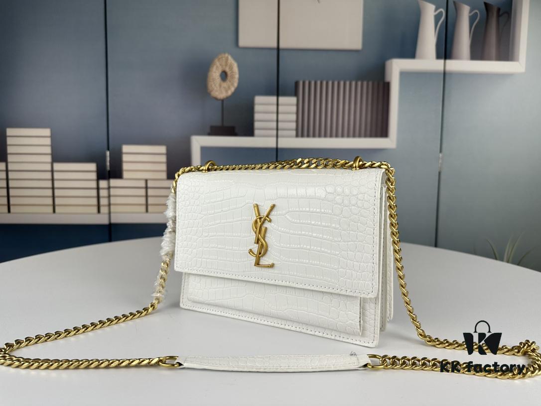 New YSL Sunset Bag with Box – Recommended Crocodile-Embossed Design