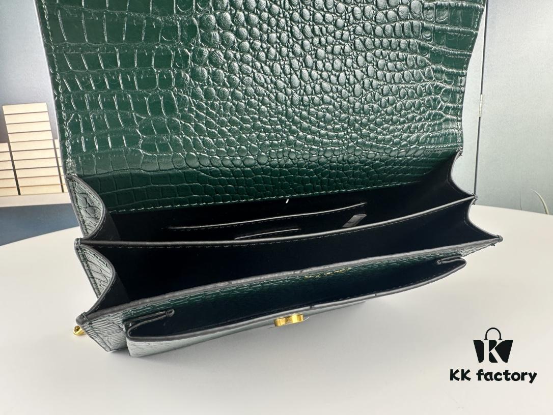 New YSL Sunset Bag with Box – Recommended Crocodile-Embossed Design