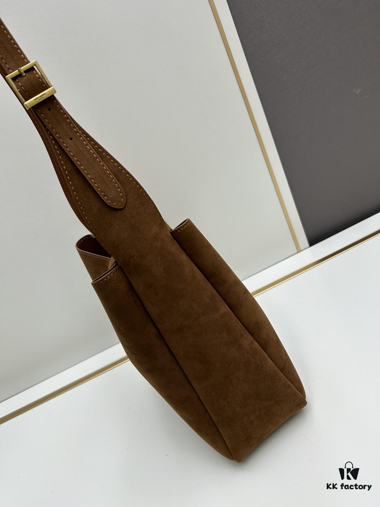 Small New Model with Box – Exquisitely Beautiful Brown-Gold Suede Large Bag, Perfect for Autumn and Winter