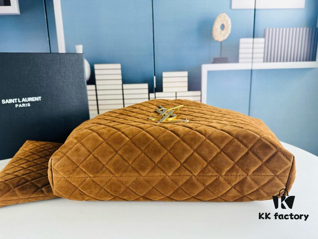 New YSL Icare Suede Quilted Tote Bag in Black and Caramel