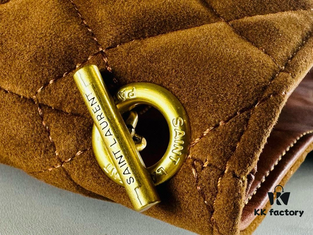 New YSL Icare Suede Quilted Tote Bag in Black and Caramel