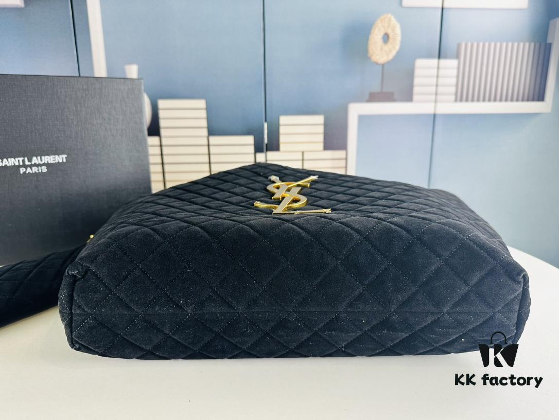 New YSL Icare Suede Quilted Tote Bag in Black and Caramel